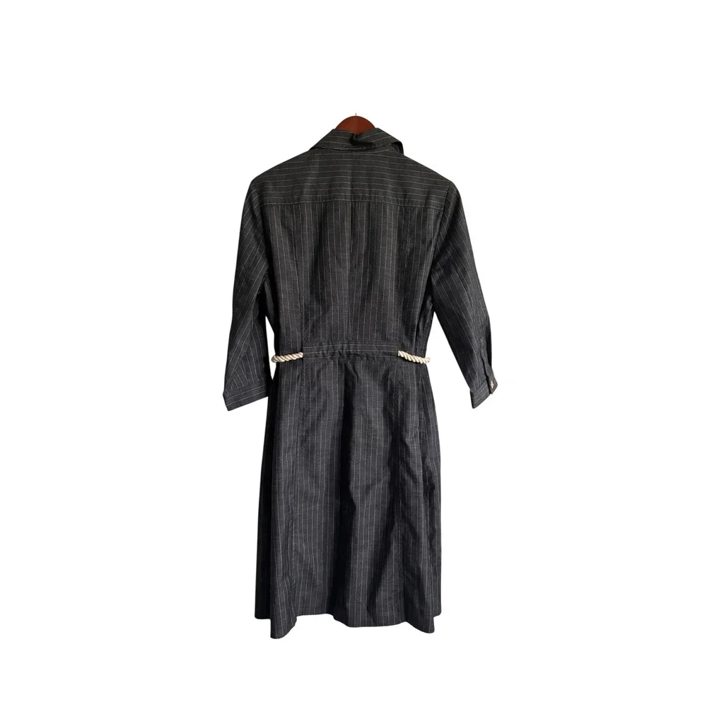 Doncaster Sport Womens‎ Pinstripe Shirt Dress 14 Grey Rope Belt Nautical Midi